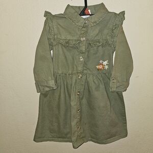 Little Lass Green Ruffled Mandarin Collar Dress